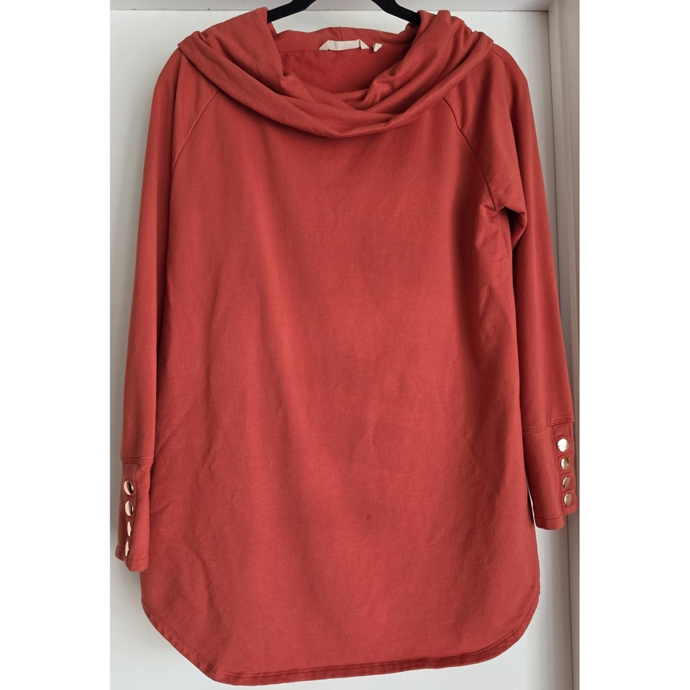 Soft Surroundings Pullover Tunic S Terracotta Draped Cowl Neck Button Cuff Top